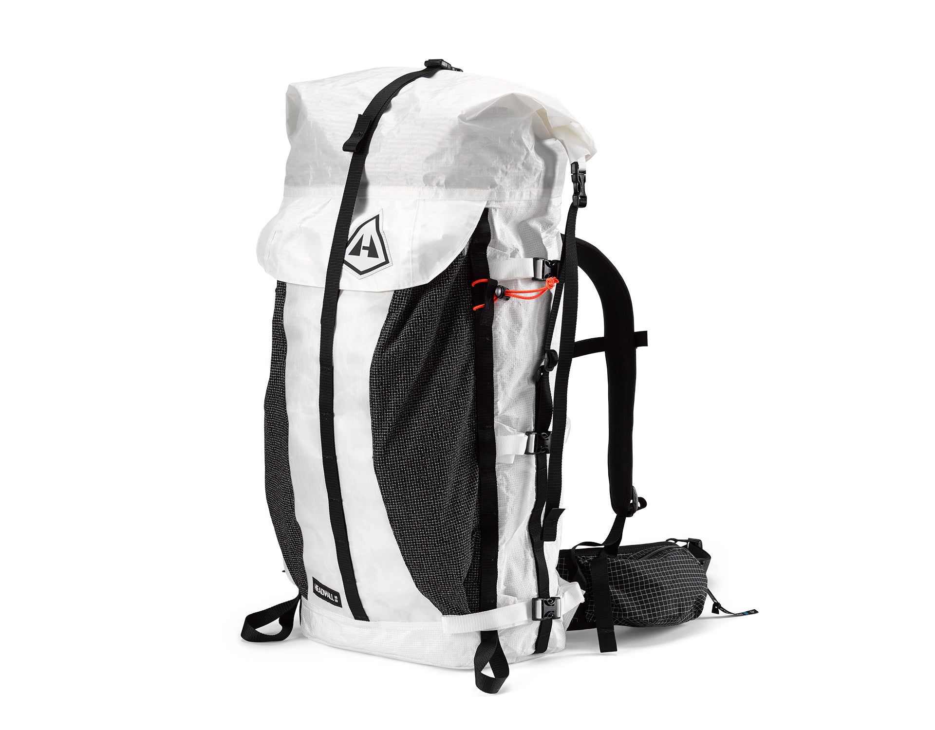 A white and black backpack.