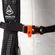 Close up of the shoulder and sternum strap featured on the Hyperlite Mountain Gear Elevate 22