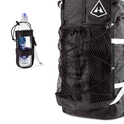 Front view of the Porter Accessory Bundle in Black showing the DCH50 + Mesh Stuff Pocket and 20 oz Bottle Holder