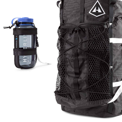 Front view of the Porter Accessory Bundle in Black showing the DCH50 + Mesh Stuff Pocket and Nalgene Bottle Holder