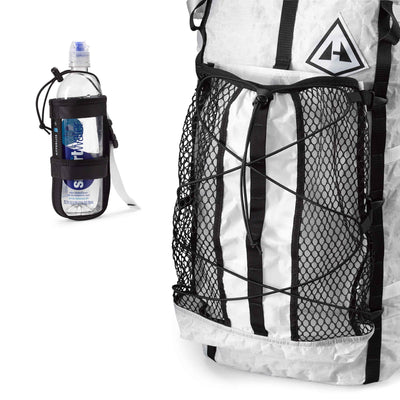 Front view of the Porter Accessory Bundle in White showing the DCH50 + Mesh Stuff Pocket and 20 oz Bottle Holder