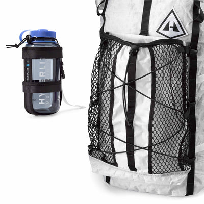 Front view of the Porter Accessory Bundle in White showing the DCH50 + Mesh Stuff Pocket and Nalgene Bottle Holder