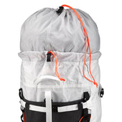 Front view of the Hyperlite Mountain Gear Crux 40 with Double drawstring closure to add an additional 15L of storage