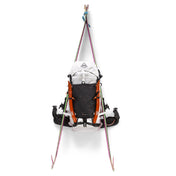 Hyperlite Mountain Gear Crux 40 with skis attached using the A-Frame carry method