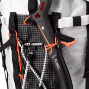 Close up of the Figure-8 Crampon Bungee to securely hold crampons and ice axes on the Hyperlite Mountain Gear Halka 55