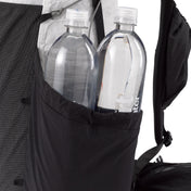 Close up of two water bottles in the 100D Dyneema® Gridstop oversized side pockets on the Hyperlite Mountain Gear Waypoint 35