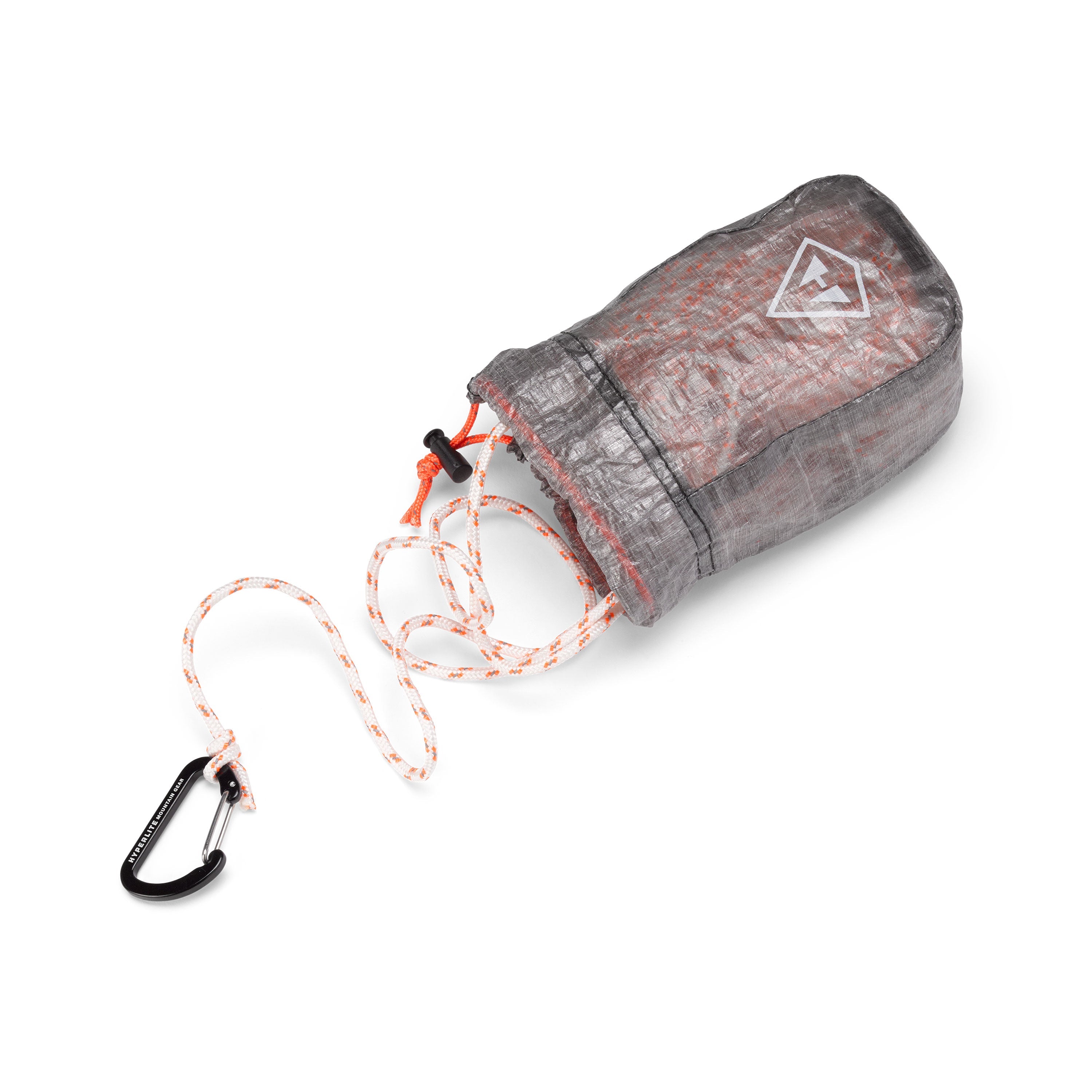 Hyperlite Mountain Gear Rock Bag Kit with mini carabiner and Lawson bearline unfurling from the bag