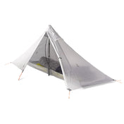 Front view of the Hyperlite Mountain Gear Mid 1 Tent made from Dyneema® Composite Fabrics with a sleeping bag inside of it