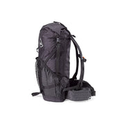 Side view of the Hyperlite Mountain Gear Junction 40 in Black showcasing the mesh center exterior pocket & Dyneema® fabric side pockets with compression straps