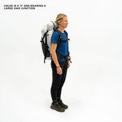 Front View of a model wearing the Hyperlite Mountain Gear Junction 40 in White showcasing the Dyneema® hip belt and shoulder straps