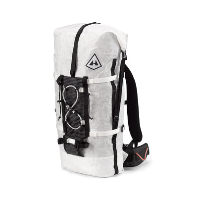 Front view of Hyperlite Mountain Gear's Ice Pack 55 in White
