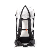 Back view of Hyperlite Mountain Gear's Junction 55 Pack in White showing buckles and hip belt
