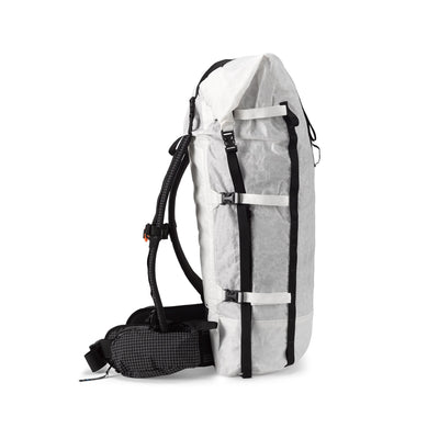 Right side view of Hyperlite Mountain Gear's Porter 55 Pack in White