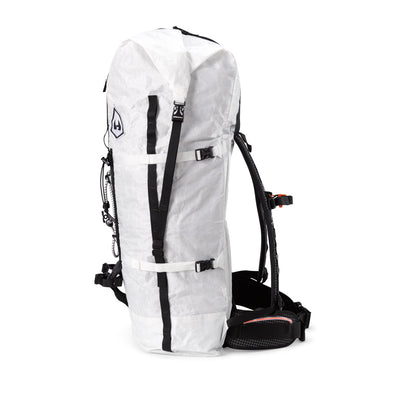 Left side view of Hyperlite Mountain Gear's Ice Pack 70 Pack in White