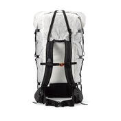 Back view of Hyperlite Mountain Gear's Porter 85 Pack in White showing hip belt and straps