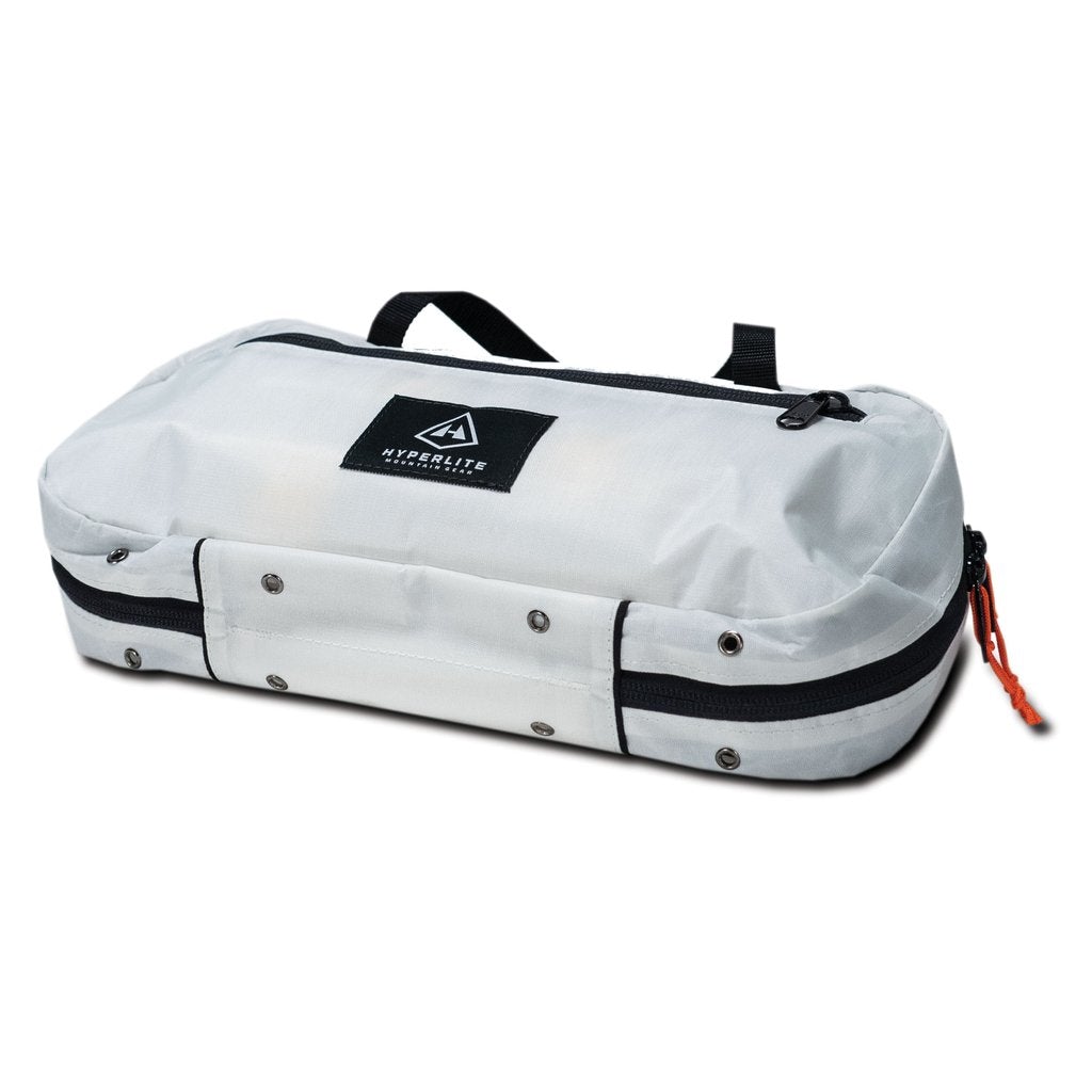 A white duffel bag on a white background.