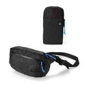 Studio image of a Hyperlite Mountain Gear Versa and Shoulder Pocket in Black, both included in the Accessory Bundle