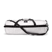 Front view of the Hyperlite Mountain Gear 140L Approach Duffel showing the removable, padded shoulder carrying strap
