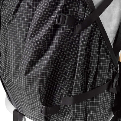 Rear view of Southwest 55 Liter backpack with a distinctive black and white pattern