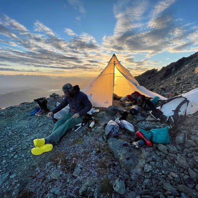 Lifestyle shot of Hyperlite Mountain Gear's UltaMid 2 Ultralight Pyramid Tent