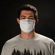 Front view of Hyperlite Mountain Gear's Face Mask in White on model