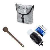 The Hyperlite Mountain Gear Kitchen Bundle containing the REpack, Vargo Titanium Spoon and Sawyer Micro Squeeze