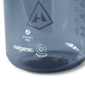 Close up of Logo on Hyperlite Mountain Gear's Nalgene® Sustain Water Bottle in Smoke Grey