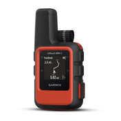 Front view of the Garmin inReach Mini 2 showcasing the trail GPS features, carried by Hyperlite Mountain Gear