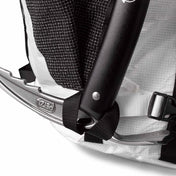Close up of an ice tool in one of the dual Ice Axe Loops on the Hyperlite Mountain Gear 55