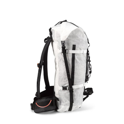 Right side view of Hyperlite Mountain Gear's Ice Pack 40 in White