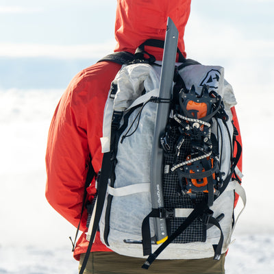 Hyperlite Mountain Gear's Ice Pack 40 Pack in White on hiker