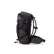 Left side view of Hyperlite Mountain Gear's Southwest 40 Pack in Black with a white brand logo