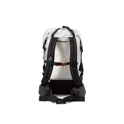Back view of Hyperlite Mountain Gear's Southwest 40 Pack in Black showing hip belt and straps