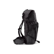 Side View of the Hyperlite Mountain Gear Southwest 55 Liter backpack in Black on a white background