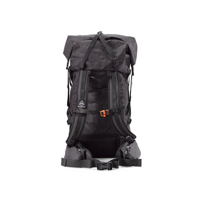 Rear view of the Black Southwest 55 Liter backpack highlighting the strap design