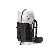 Hyperlite Mountain Gear Southwest 55 Liter backpack showcasing its unique black and white design with a logo