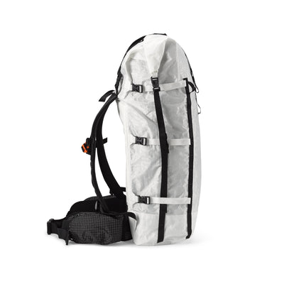Right side view of Hyperlite Mountain Gear's Porter 70 Pack in White