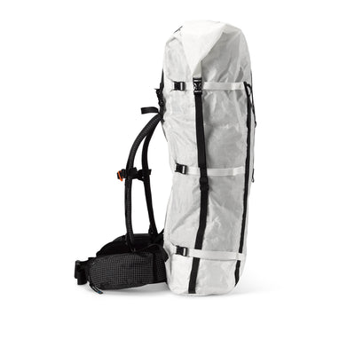 Right side view of Hyperlite Mountain Gear's Porter 85 Pack in White