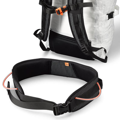 Hyperlite Mountain Gear's hip belt with gear loops and ice clipper slots removed from Prism 40 Pack