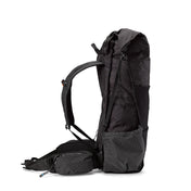 Side view of the Hyperlite Mountain Gear Unbound 40 in Black with oversized Hardline with Dyneema® side pockets