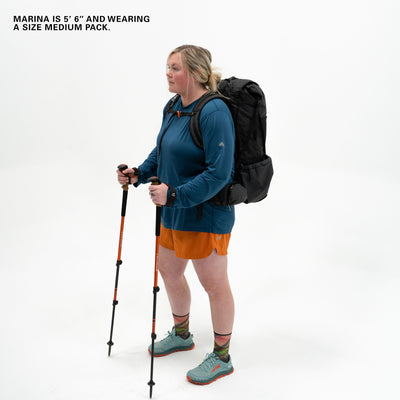 Front view of a 5'6" Model wearing the Hyperlite Mountain Gear Unbound 40 Pack in Black, Medium