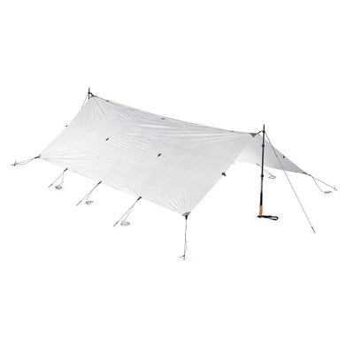 Front view of Hyperlite Mountain Gear's 8' X 10' Flat Tarp in White