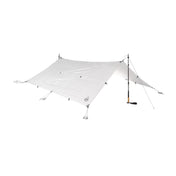 Front view of Hyperlite Mountain Gear's 8'6" X 8'6" Flat Tarp in White
