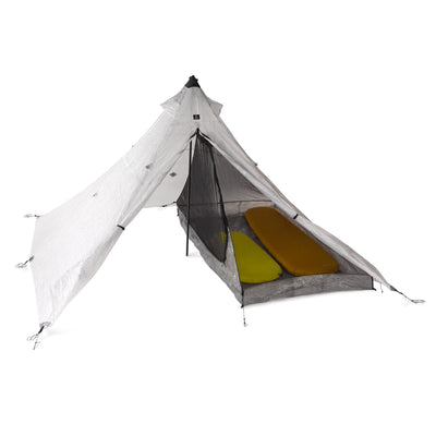 Front view of Hyperlite Mountain Gear's UltaMid 4 Half Insert with camping equipment inside