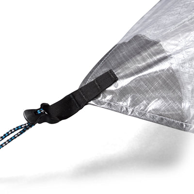 Detail view of a tie-out on the Hyperlite Mountain Gear Shelters UltaMid 4 – Ultralight Pyramid Tent
