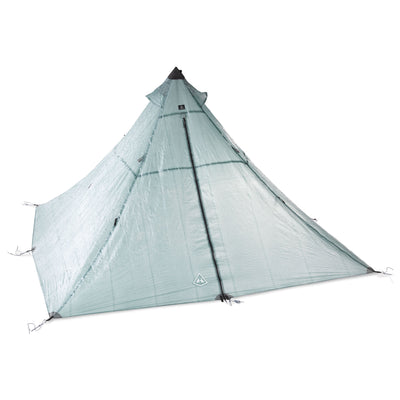 Front view of Hyperlite Mountain Gear's UltaMid 4 Ultralight Pyramid Tent in Spruce Green