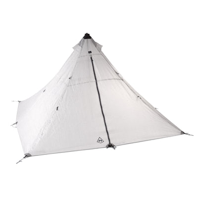 Front view of Hyperlite Mountain Gear's UltaMid 4 Ultralight Pyramid Tent in White