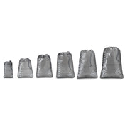 Front view of all sizes of Hyperlite Mountain Gear's Drawstring Stuff Sacks in Gray