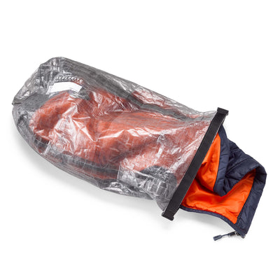 Top view of Hyperlite Mountain Gear's 10L Side Entry Pod stuffed with a winter coat
