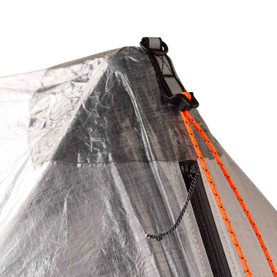 Close up of the Hyperlite Mountain Gear Unbound 2P Tent peak tie-out